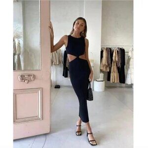 BEC&BRIDGE Riviera Knit Twist Midi Dress in Black Size US 2